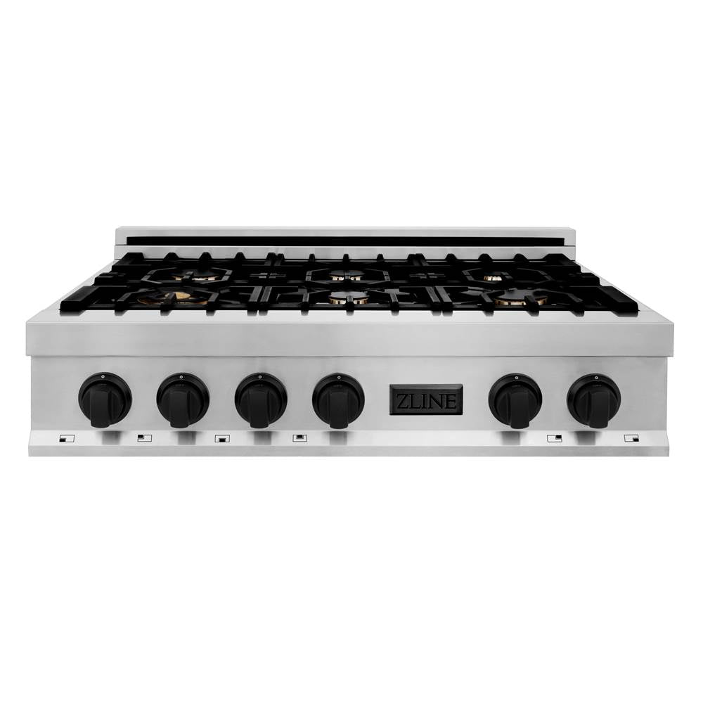 Autograph Edition 36'' Porcelain Rangetop with 6 Gas Burners in Stainless Steel and Champagne Bronze Accents