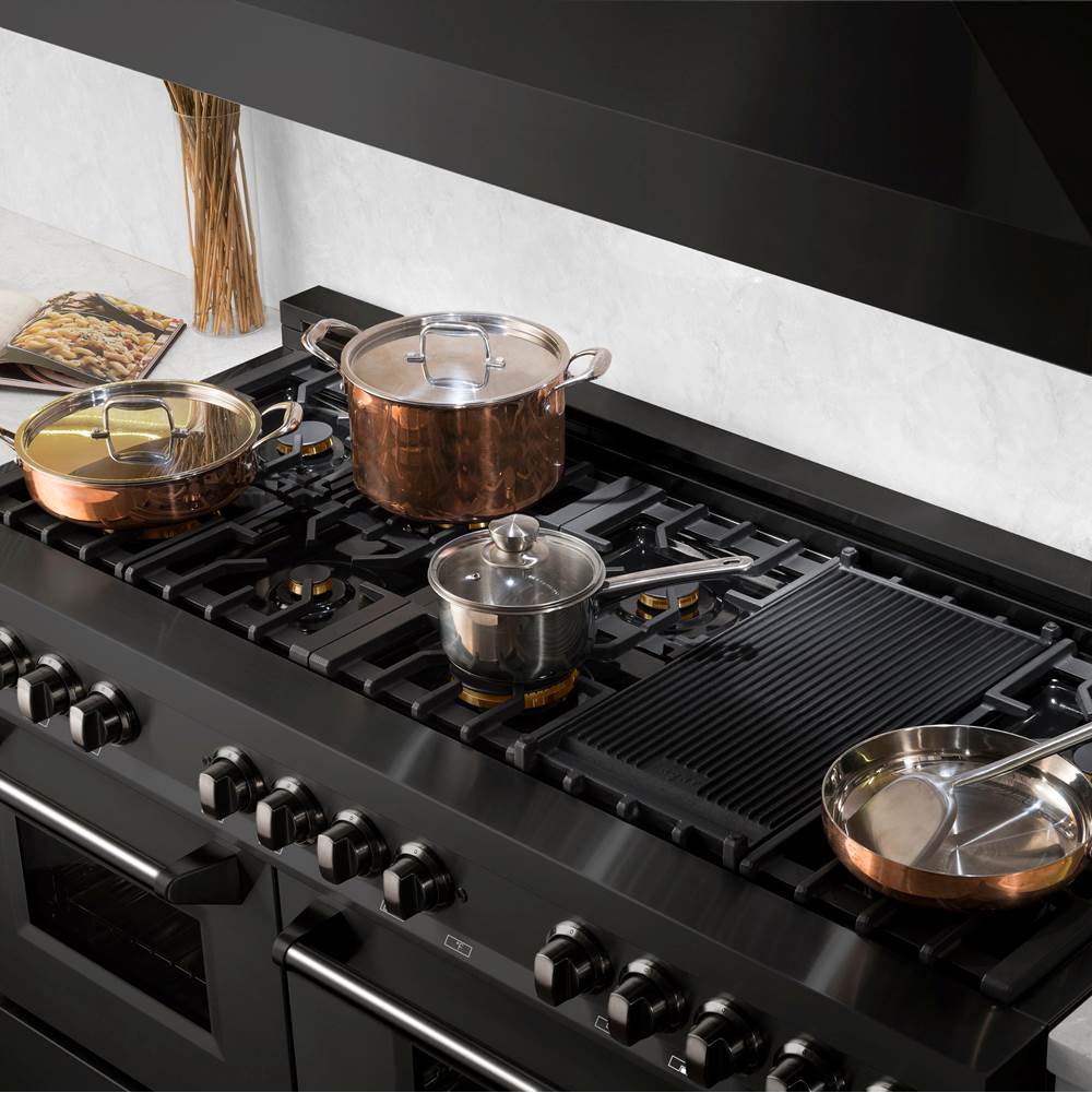 60'' 7.4 cu. ft. Dual Fuel Range with Gas Stove and Electric Oven in Black Stainless Steel with Brass Burners
