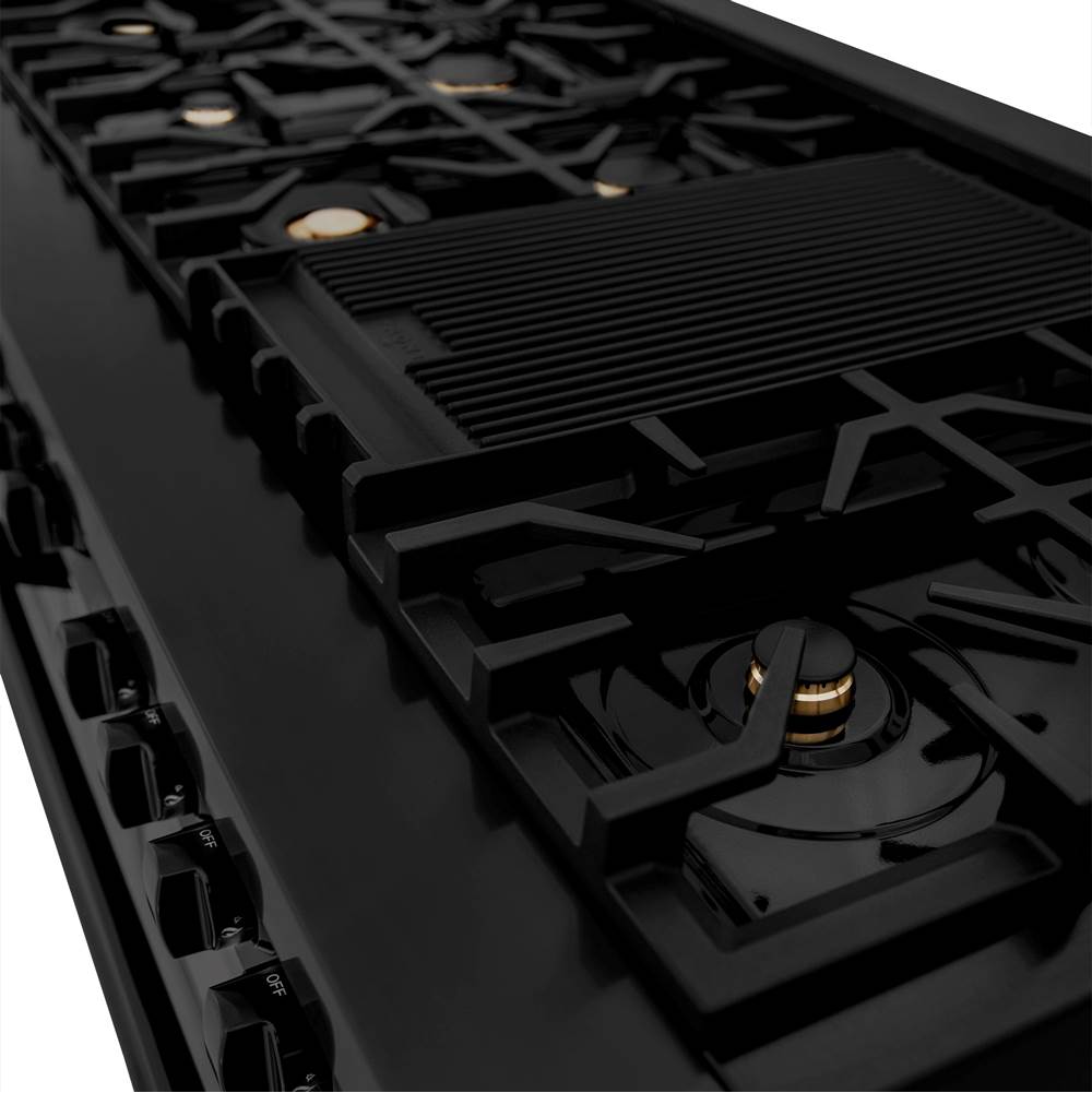 60'' 7.4 cu. ft. Dual Fuel Range with Gas Stove and Electric Oven in Black Stainless Steel with Brass Burners