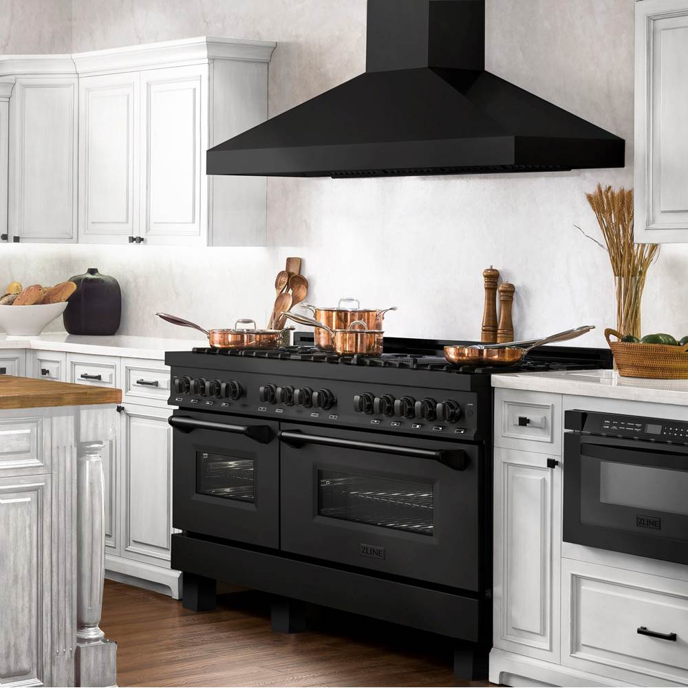 60'' 7.4 cu. ft. Dual Fuel Range with Gas Stove and Electric Oven in Black Stainless Steel with Brass Burners