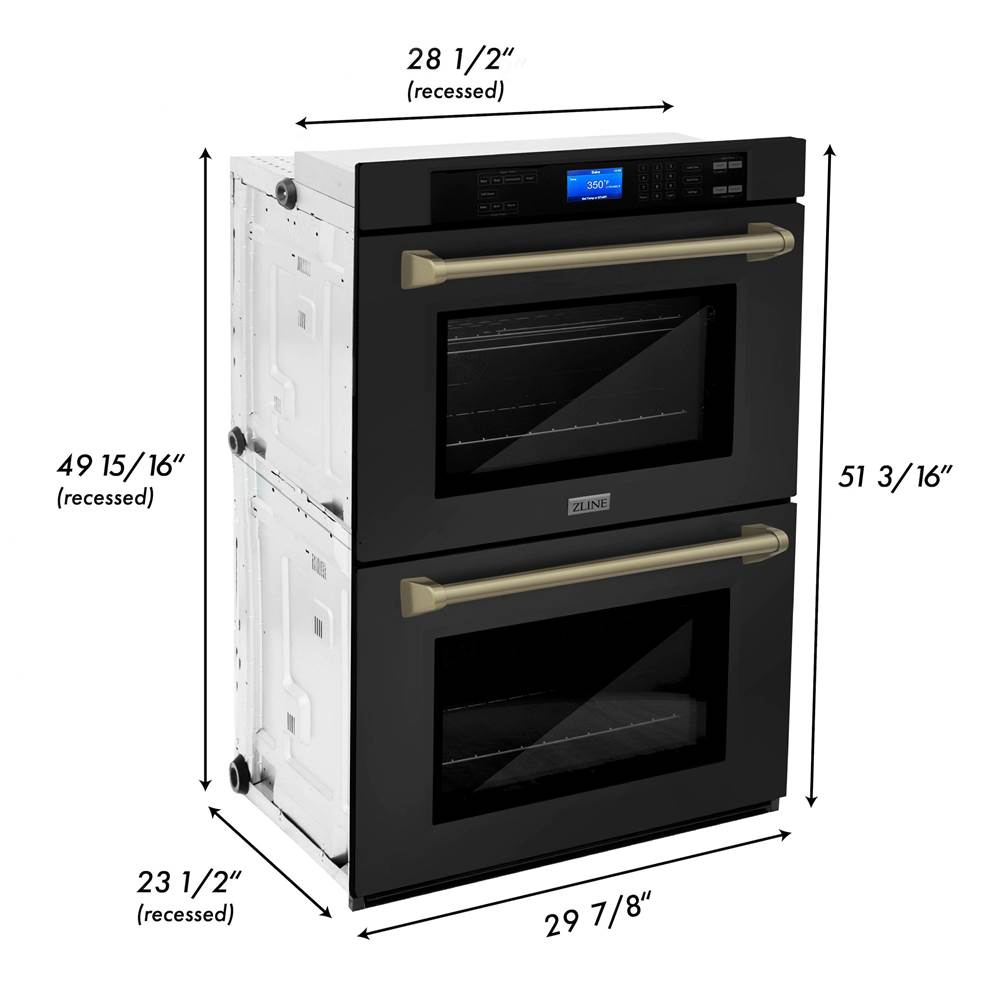 30'' Autograph Edition Double Wall Oven with Self Clean and True Conection in Black Stainless Steel and Champagne Bronze