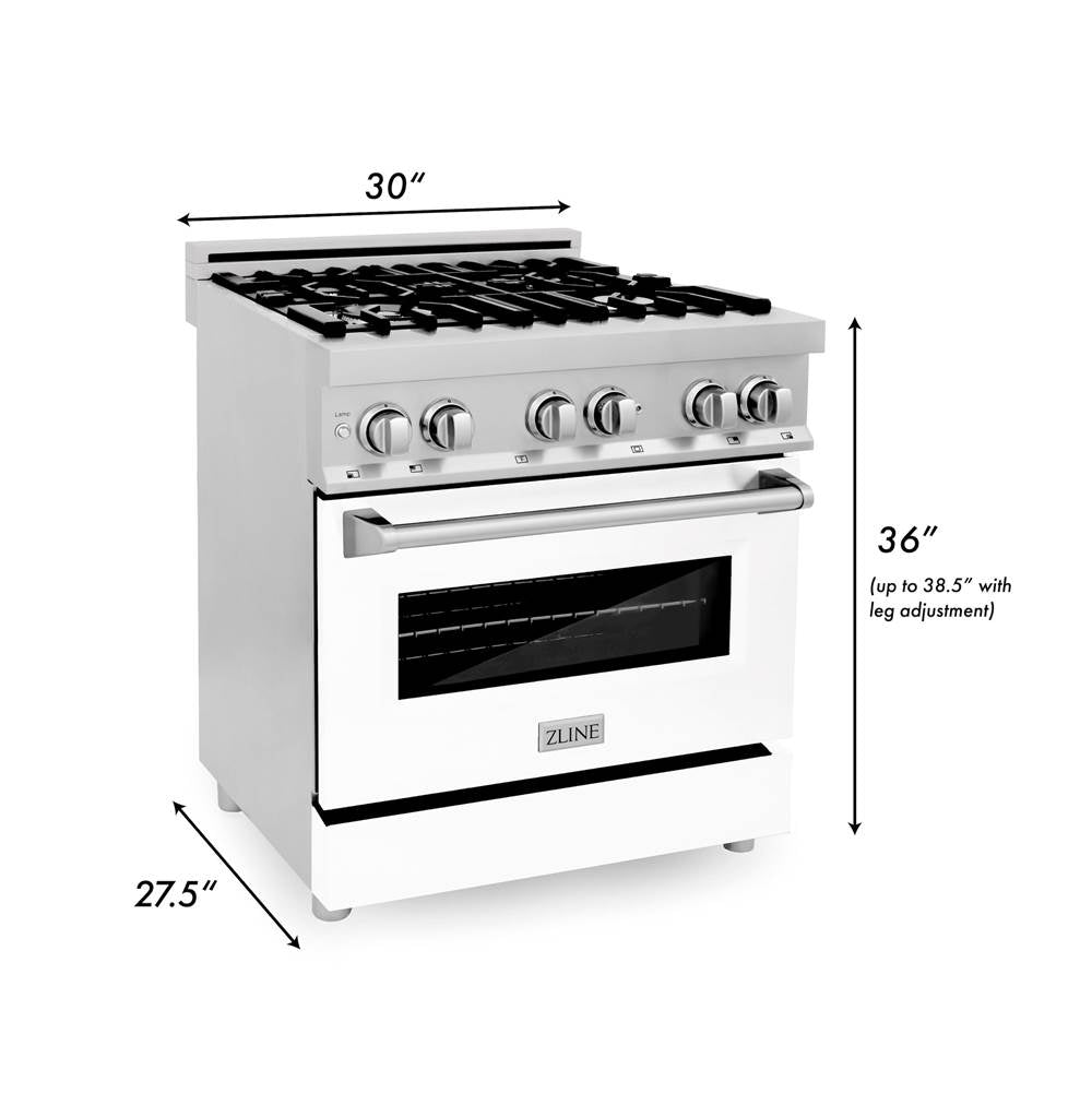 30'' 4.0 cu. ft. Electric Oven and Gas Cooktop Dual Fuel Range with Griddle and White Matte Door in Stainless Steel