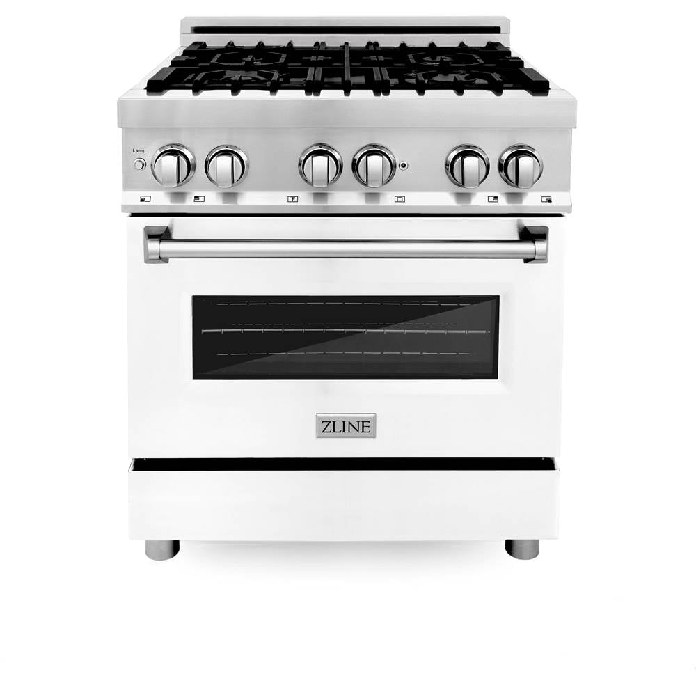 30'' 4.0 cu. ft. Electric Oven and Gas Cooktop Dual Fuel Range with Griddle and White Matte Door in Stainless Steel