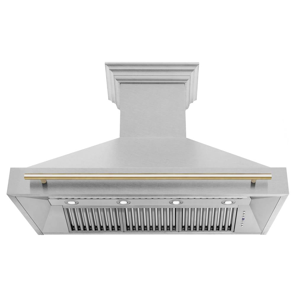 48'' Autograph Edition DuraSnow Stainless Steel Range Hood with DuraSnow Stainless Steel Shell and Champagne Bronze Handle