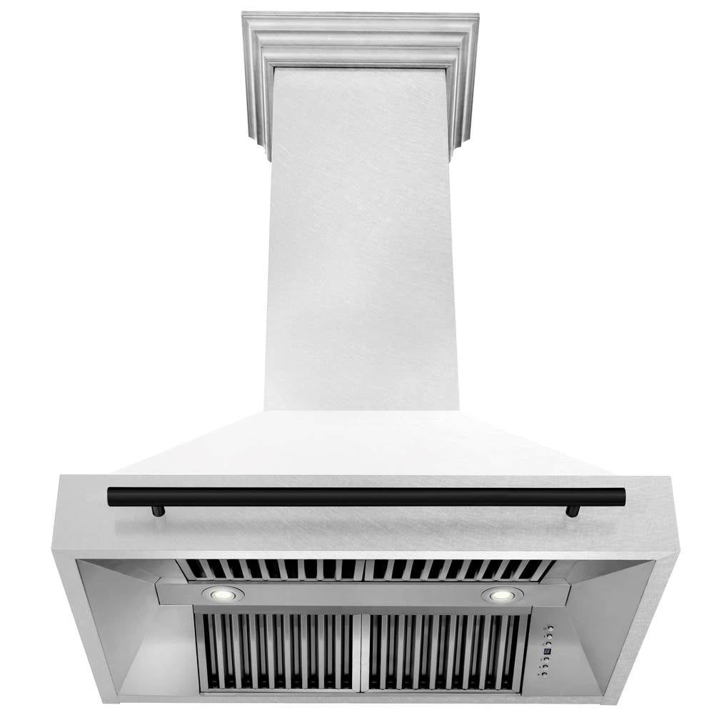36'' Autograph Edition DuraSnow Stainless Steel Range Hood with White Matte Shell and Champagne Bronze Handle