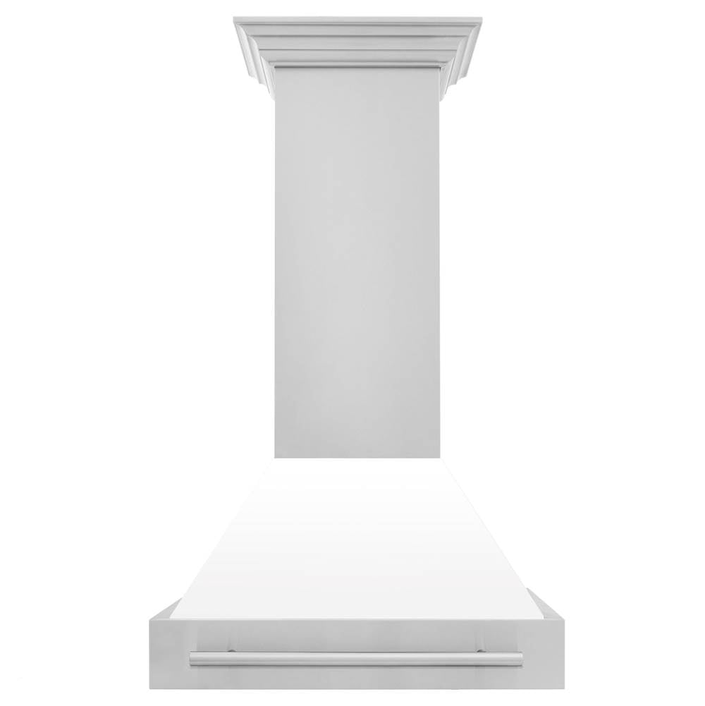 30'' Stainless Steel Range Hood with White Matte Shell and Stainless Steel Handle