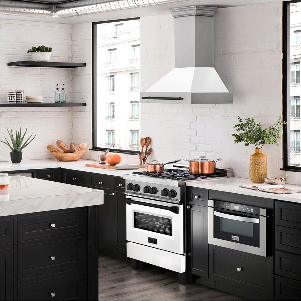 30'' Autograph Edition Stainless Steel Range Hood with White Matte Shell and Champagne Bronze Handle