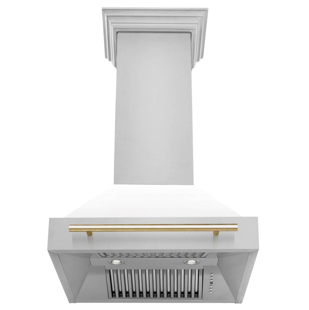 30'' Autograph Edition Stainless Steel Range Hood with White Matte Shell and Champagne Bronze Handle