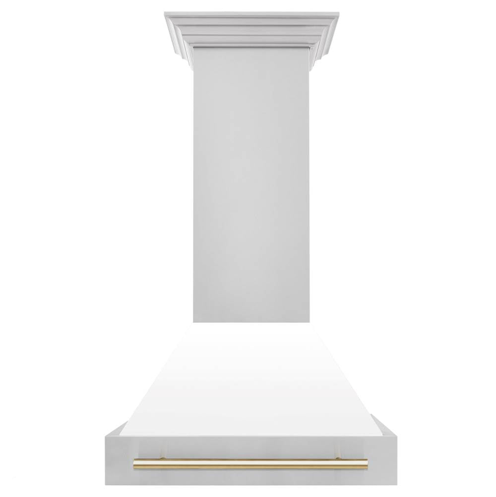 30'' Autograph Edition Stainless Steel Range Hood with White Matte Shell and Champagne Bronze Handle