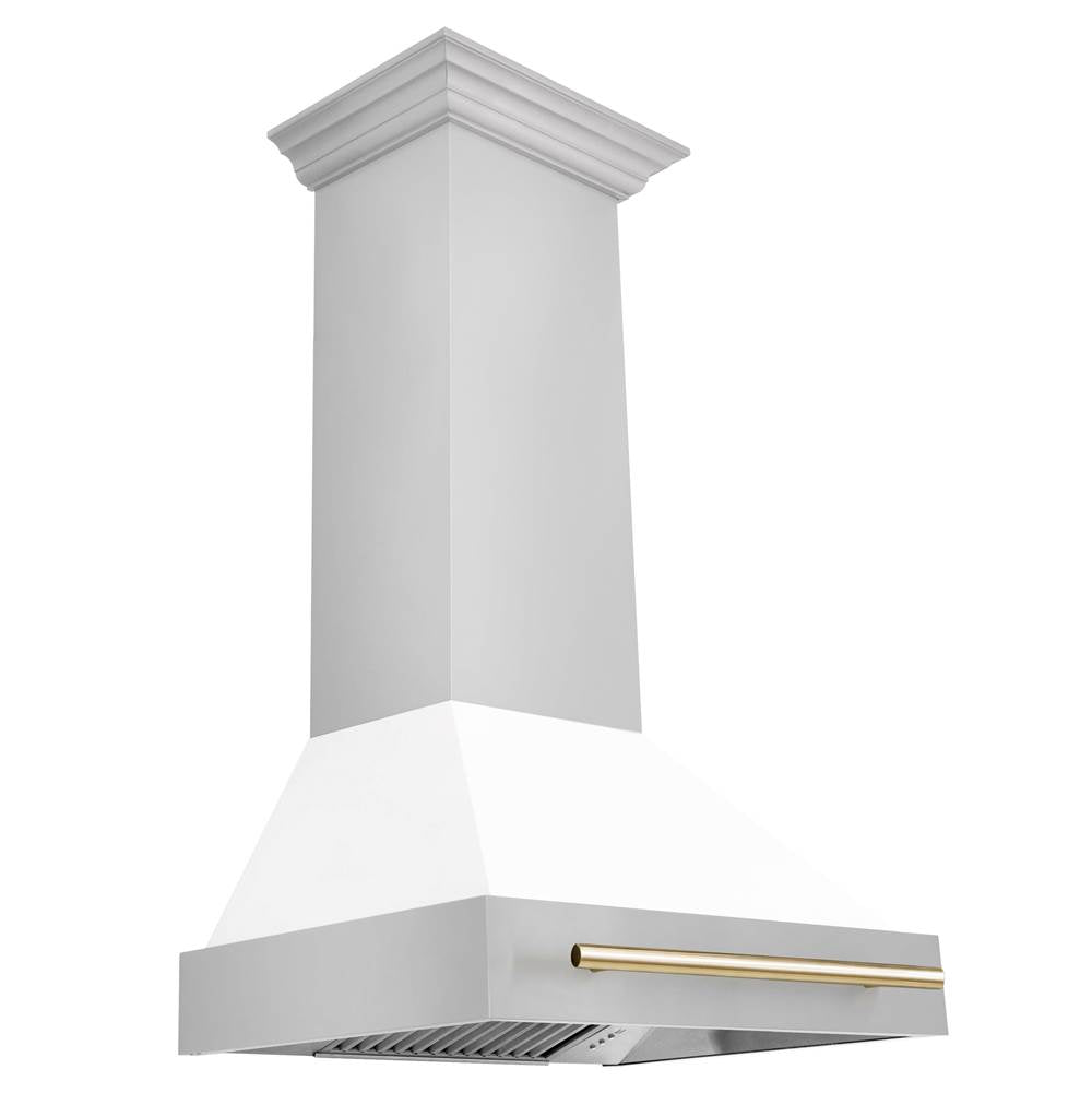 Z-Line - 30'' Autograph Edition Stainless Steel Range Hood with White Matte Shell and Gold Handle - Gold
