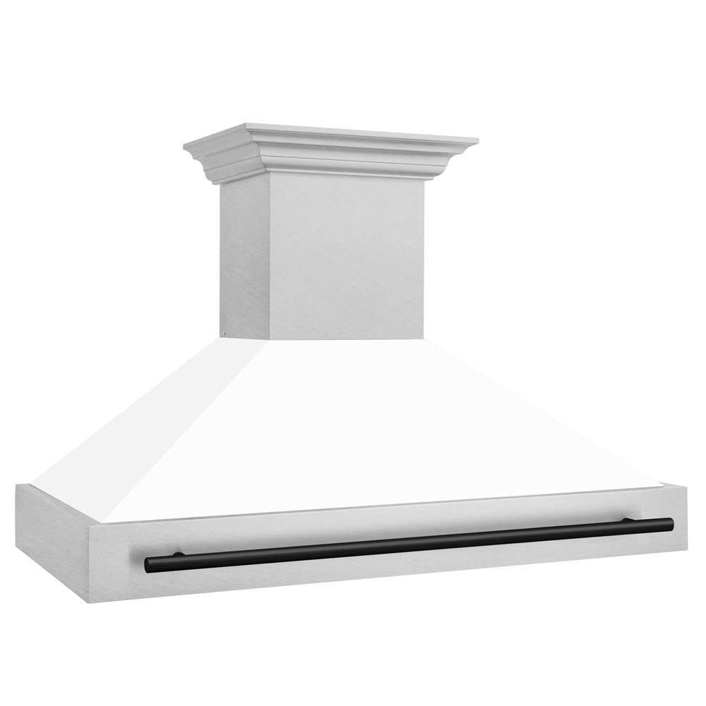 48'' Autograph Edition DuraSnow Stainless Steel Range Hood with White Matte Shell and Champagne Bronze Handle