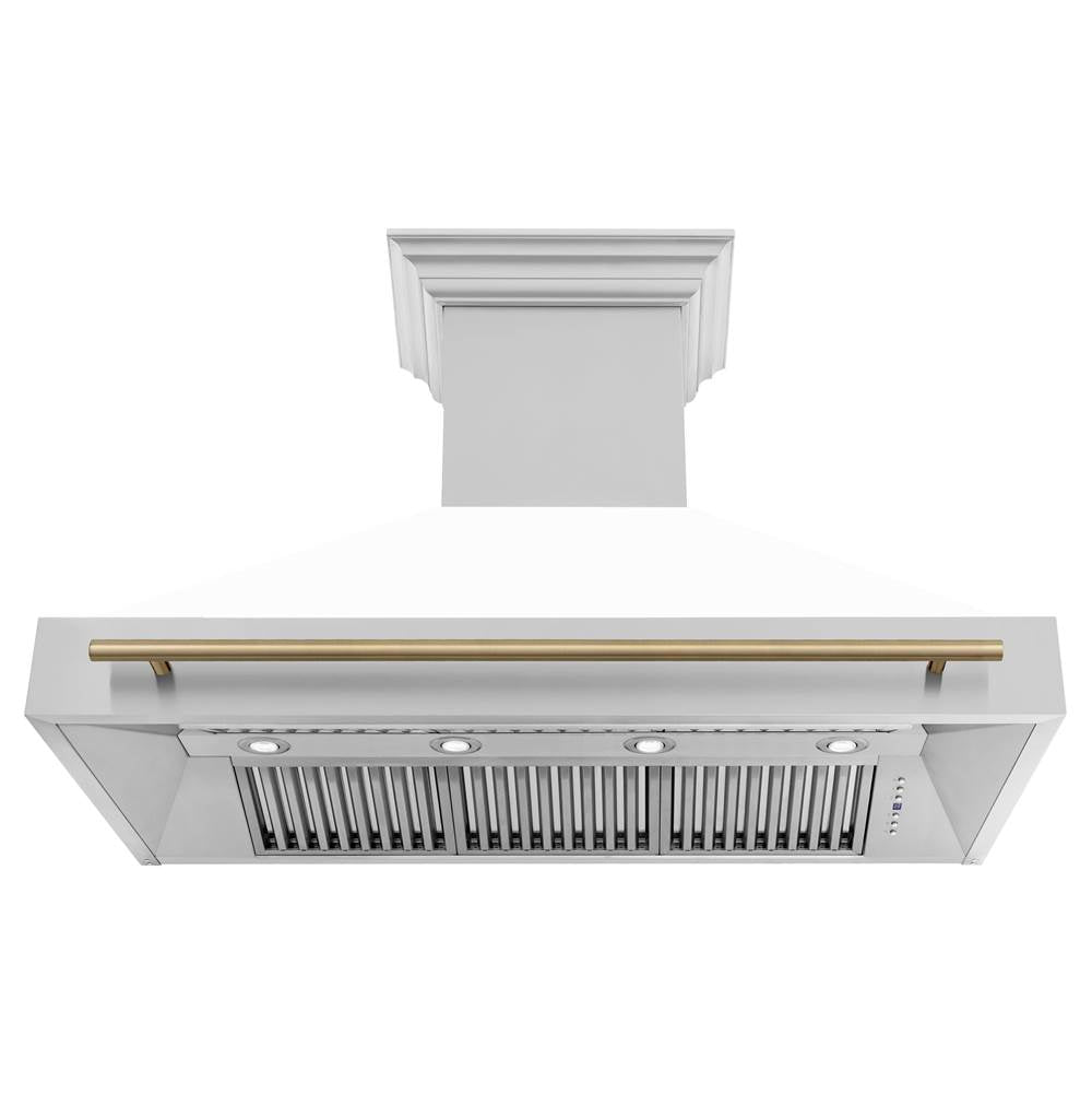 48'' Autograph Edition Stainless Steel Range Hood with White Matte Shell and Champagne Bronze Handle