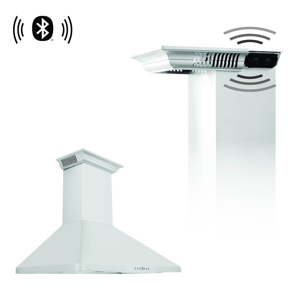 Z-Line - 30'' Wall Mount Range Hood in Stainless Steel with Built-in CrownSound Bluetooth Speakers