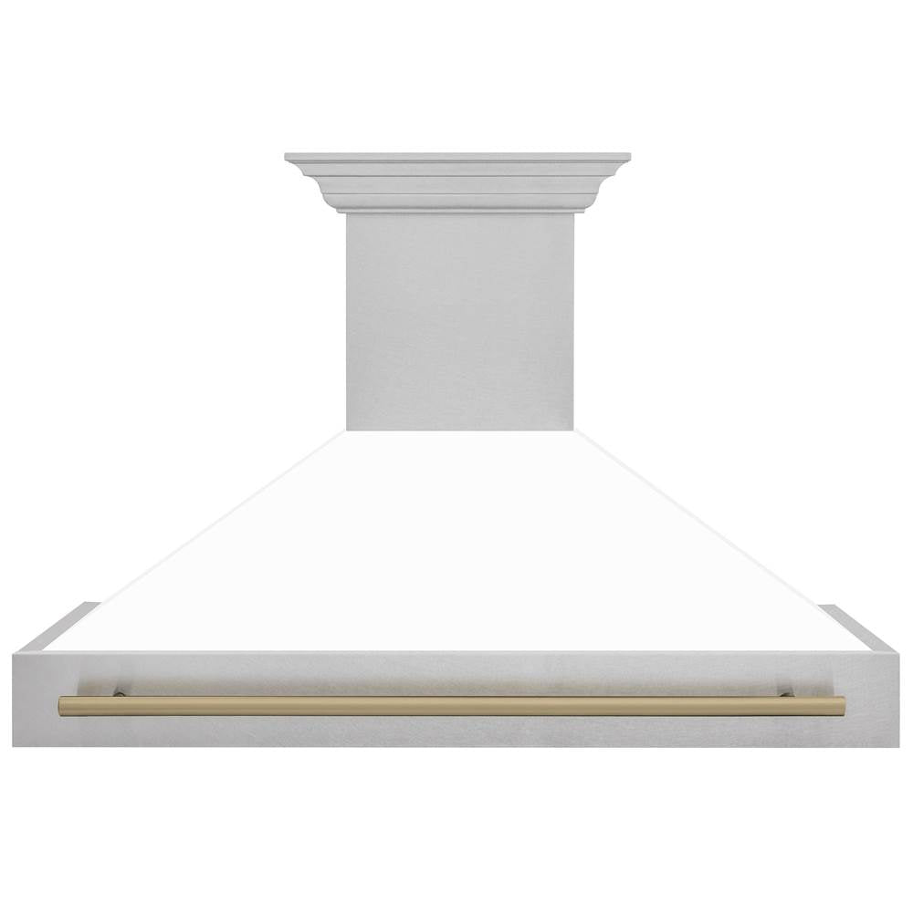 48'' Autograph Edition DuraSnow Stainless Steel Range Hood with White Matte Shell and Champagne Bronze Handle