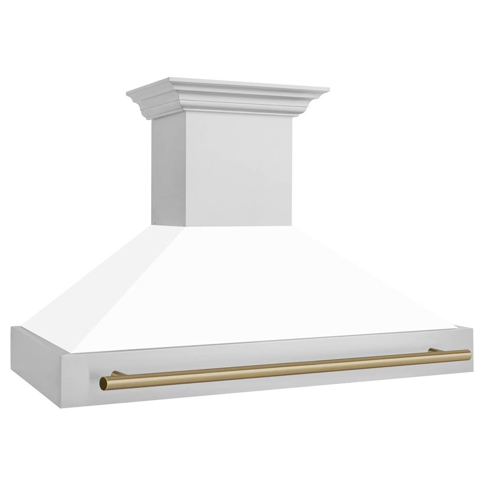 48'' Autograph Edition Stainless Steel Range Hood with White Matte Shell and Champagne Bronze Handle