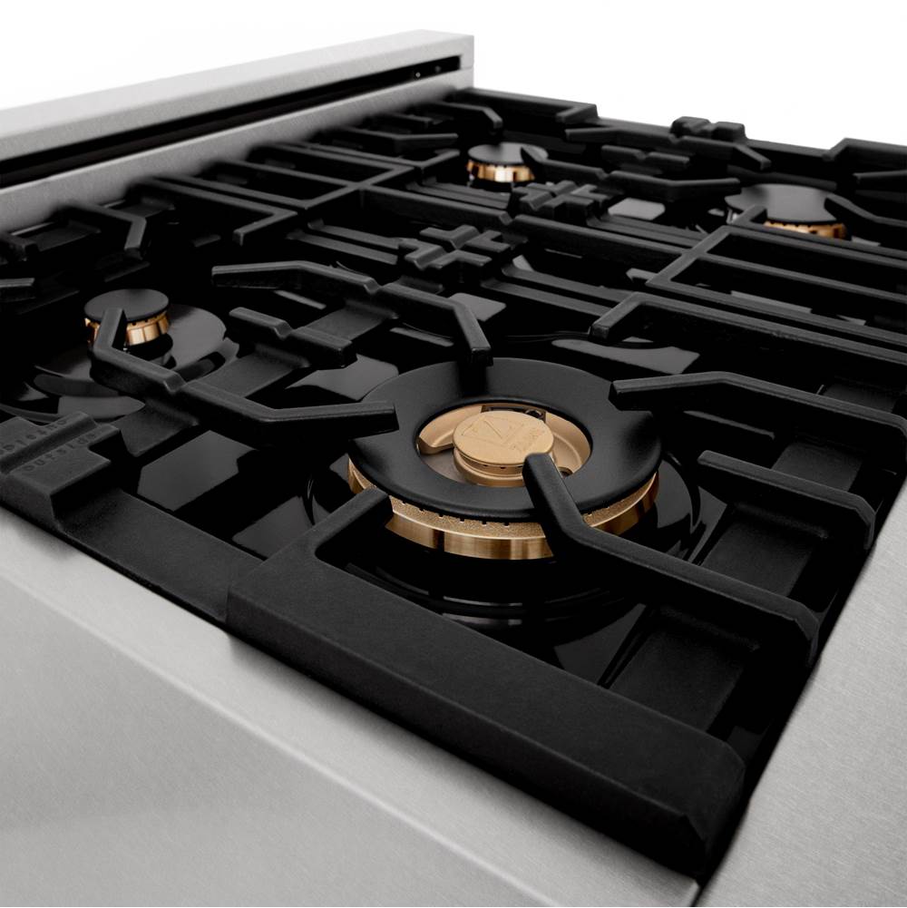 30'' 4.0 cu. ft. Electric Oven and Gas Cooktop Dual Fuel Range with Griddle and Brass Burners in Fingerprint Resistant Stainless