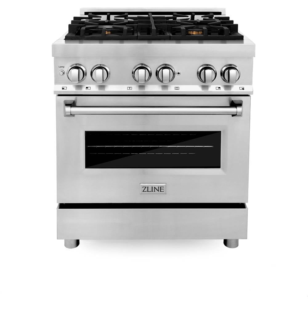 30'' 4.0 cu. ft. Electric Oven and Gas Cooktop Dual Fuel Range with Griddle and Brass Burners in Stainless Steel