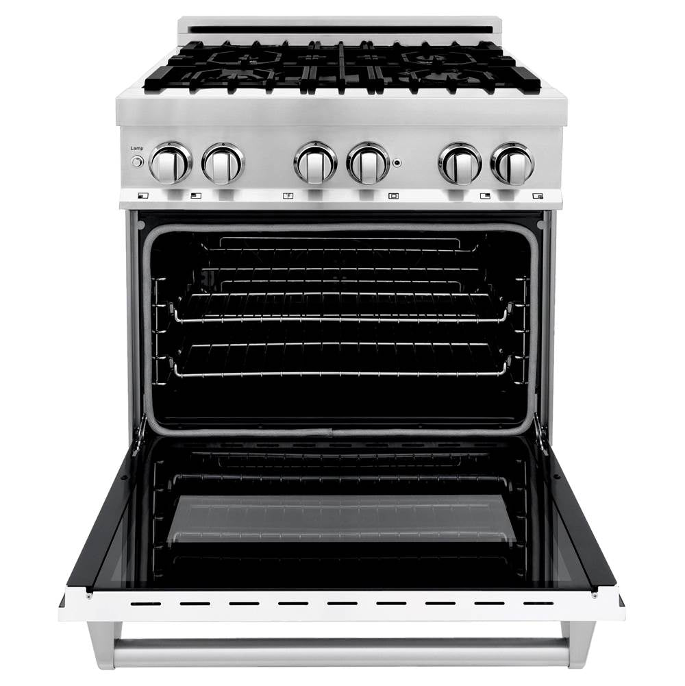 30'' 4.0 cu. ft. Electric Oven and Gas Cooktop Dual Fuel Range with Griddle and White Matte Door in Stainless Steel