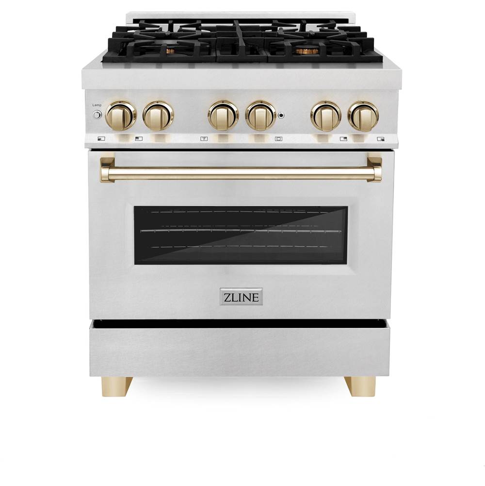 Autograph Edition 30'' 4.0 cu.' Dual Fuel Range with Gas Stove and Electric Oven in DuraSnow Stainless Steel with Champagne Bronze Accents