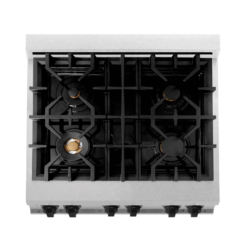 Autograph Edition 30'' 4.0 cu.' Dual Fuel Range with Gas Stove and Electric Oven in DuraSnow Stainless Steel with Champagne Bronze Accents