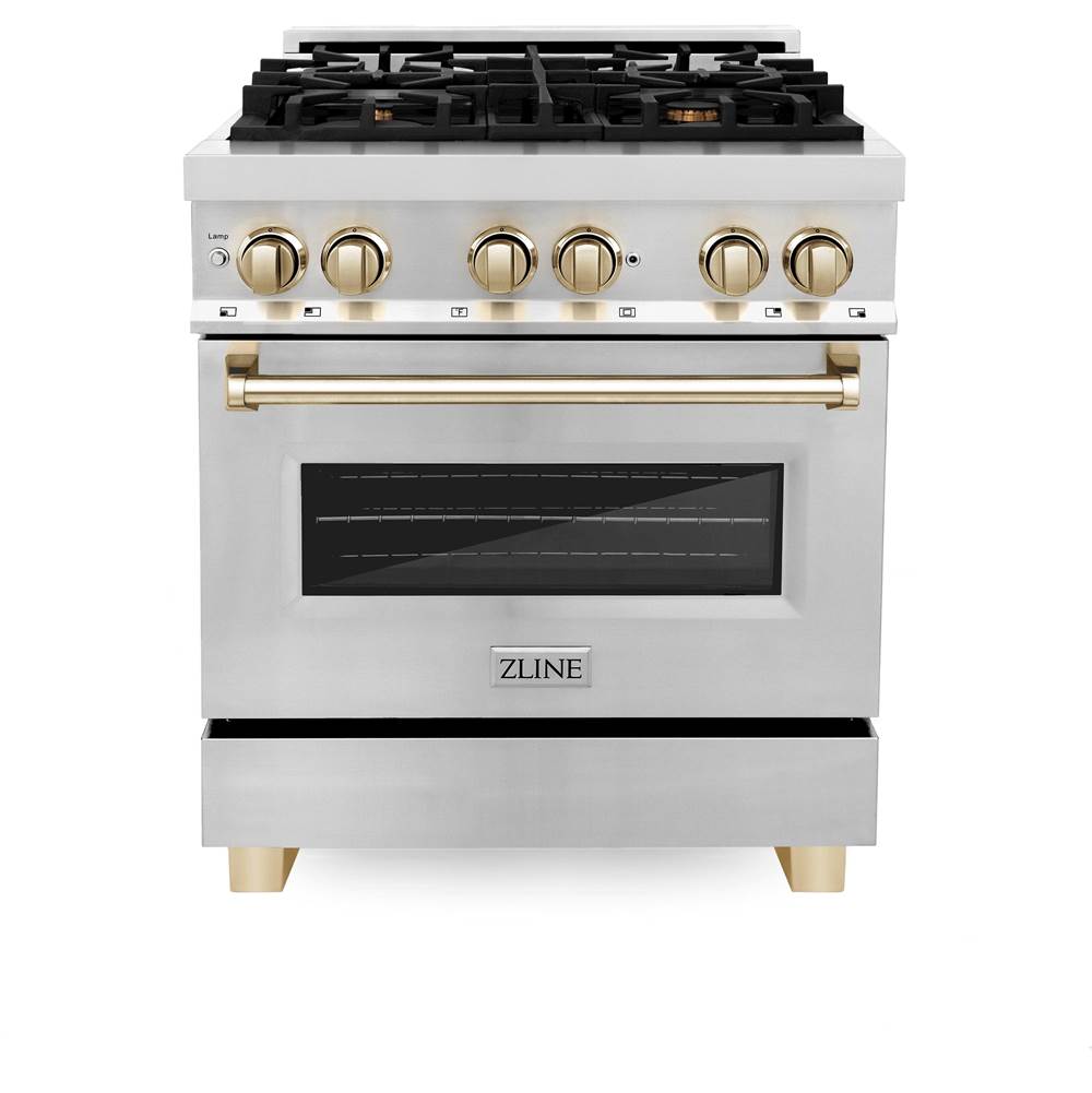 Autograph Edition 30'' 4.0 cu.' Dual Fuel Range with Gas Stove and Electric Oven in Stainless Steel with Champagne Bronze Accents