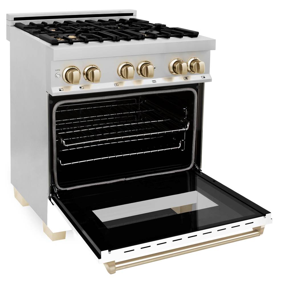 Autograph Edition 30'' 4.0 cu.' Dual Fuel Range with Gas Stove and Electric Oven in Stainless Steel with White Matte Door and CB Accents