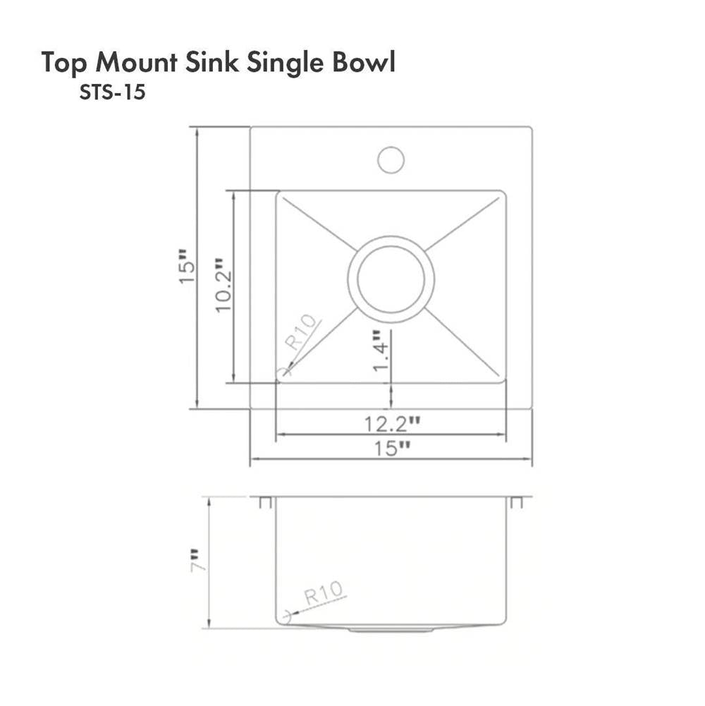 Donner 15'' Topmount Single Bowl Bar Sink in Stainless Steel