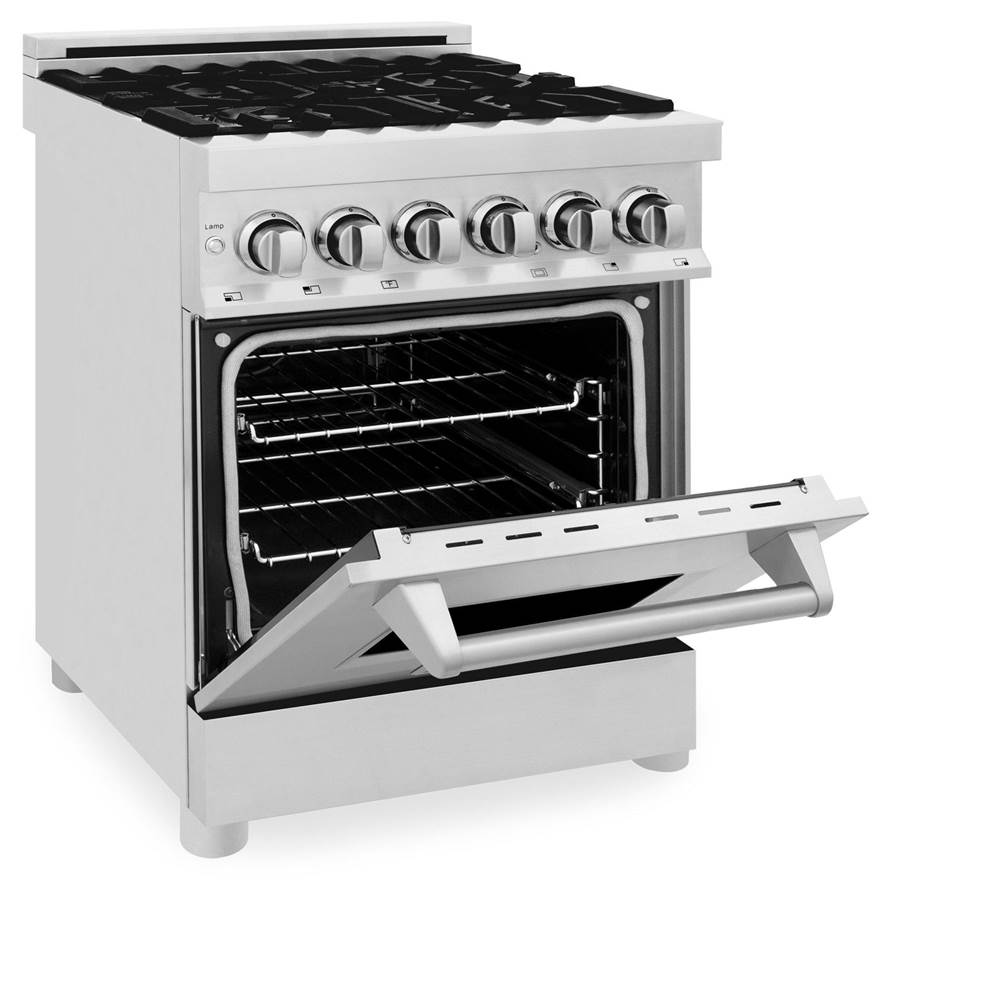 Z-Line - 24'' 2.8 cu.' Professional Dual Fuel Range in Stainless Steel with Brass Burners - Brass