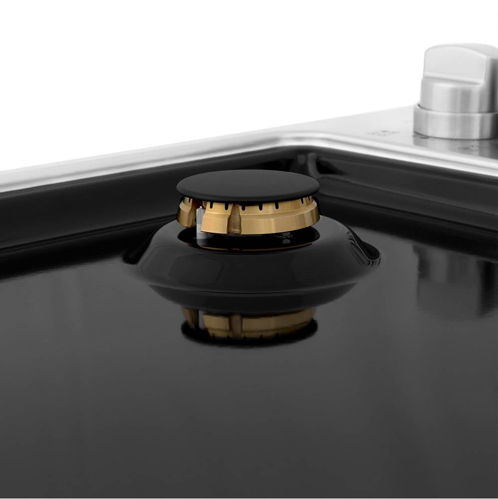 30'' Dropin Cooktop with 4 Gas Brass Burners and Black Porcelain Top