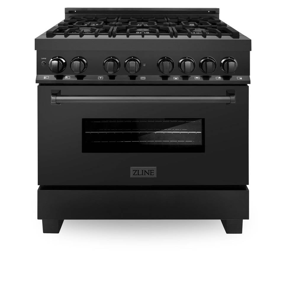 Z-Line - 36'' Black Stainless 4.6 cu.ft. 6 Gas Burner/Electric Oven Range with Brass Burners