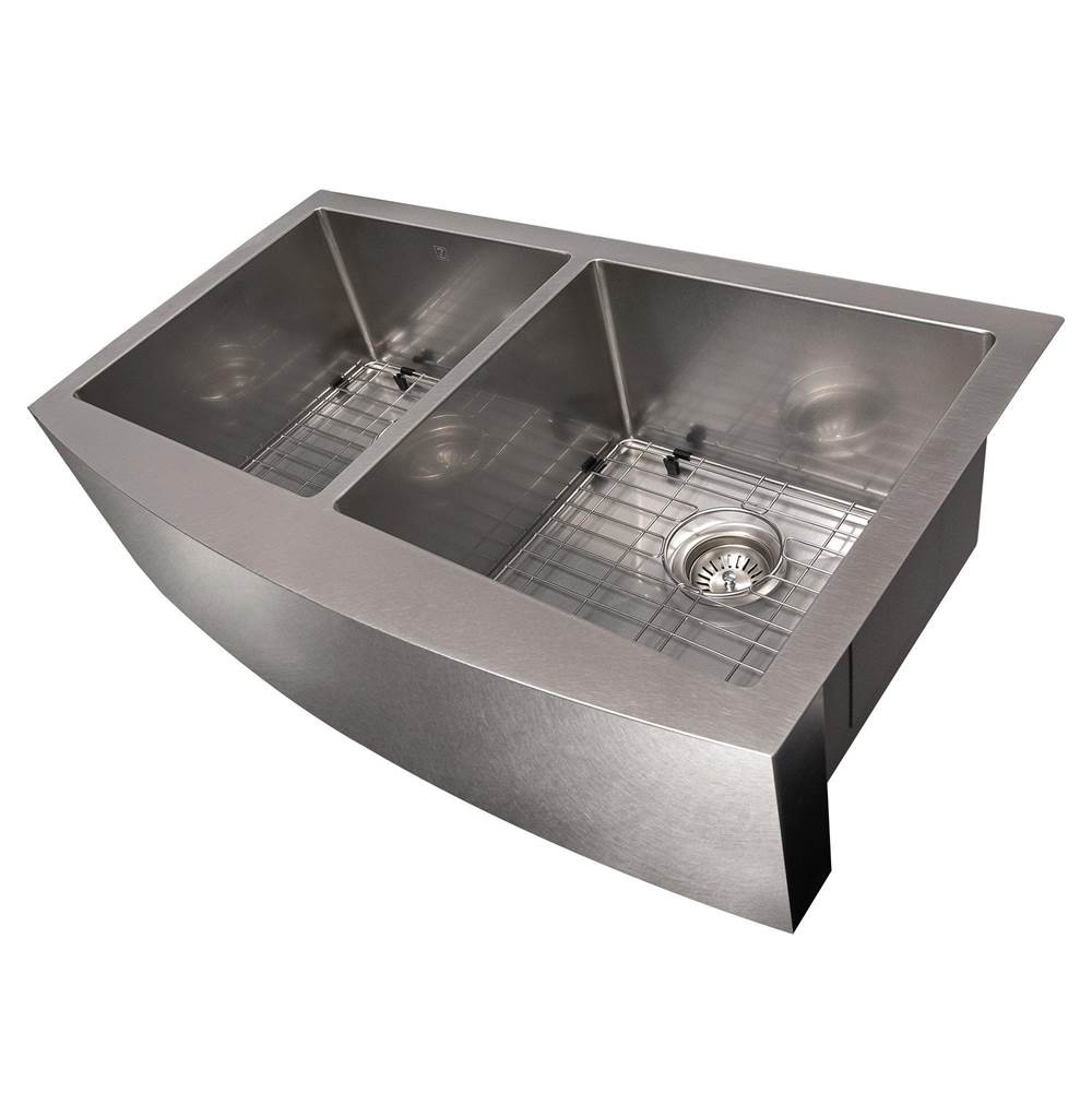 Niseko Farmhouse 36'' Apron Mount Double Bowl Sink in Stainless Steel
