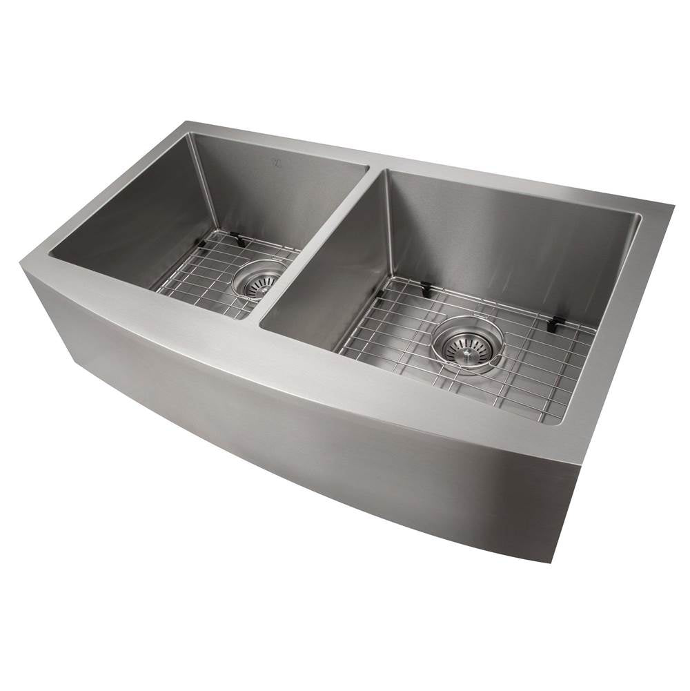 Z-Line - Niseko Farmhouse 36'' Apron Mount Double Bowl Sink in Stainless Steel - Stainless Steel