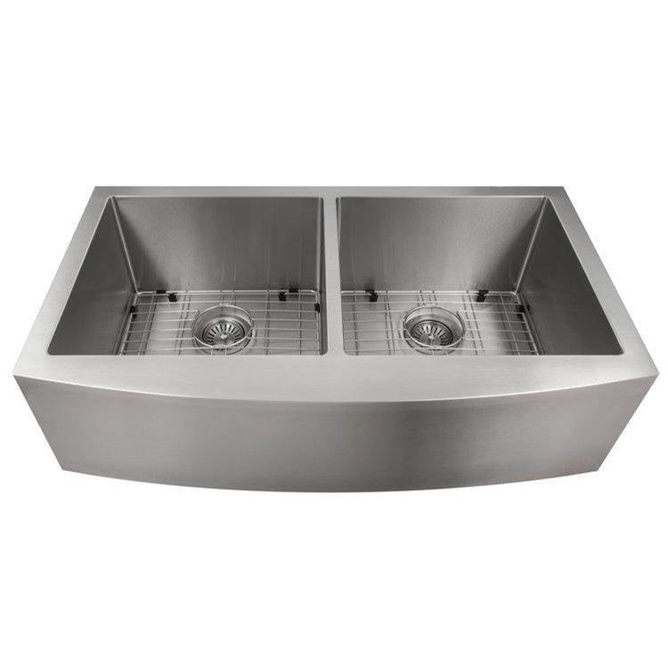 Z-Line - Niseko Farmhouse 36'' Apron Mount Double Bowl Sink in DuraSnow Stainless Steel - DuraSnow Stainless Steel