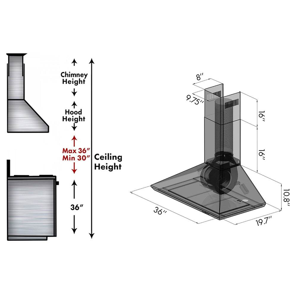 36'' Wall Mount Range Hood in Stainless Steel