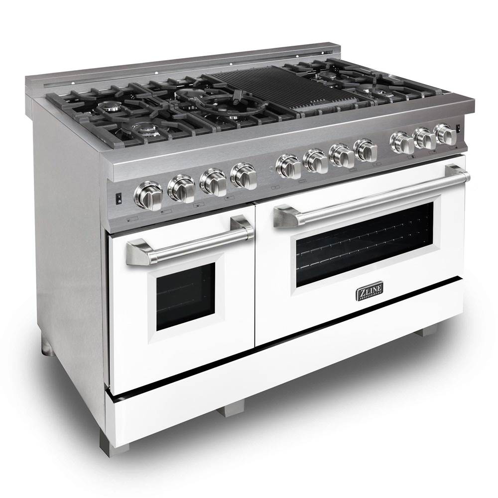 Z-Line - 48'' Professional Dual Fuel Range in DuraSnow Stainless Steel with White Matte Door - White Matte