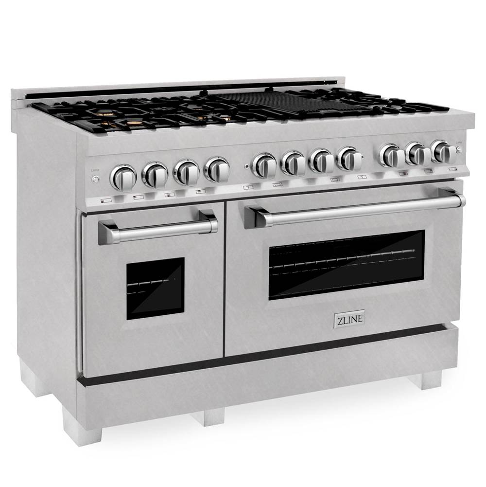 Z-Line - 48'' Professional 6.0 cu.' 7 Dual Fuel Range in DuraSnow Stainless Steel with Brass Burners - DuraSnow Stainless Steel,Brass
