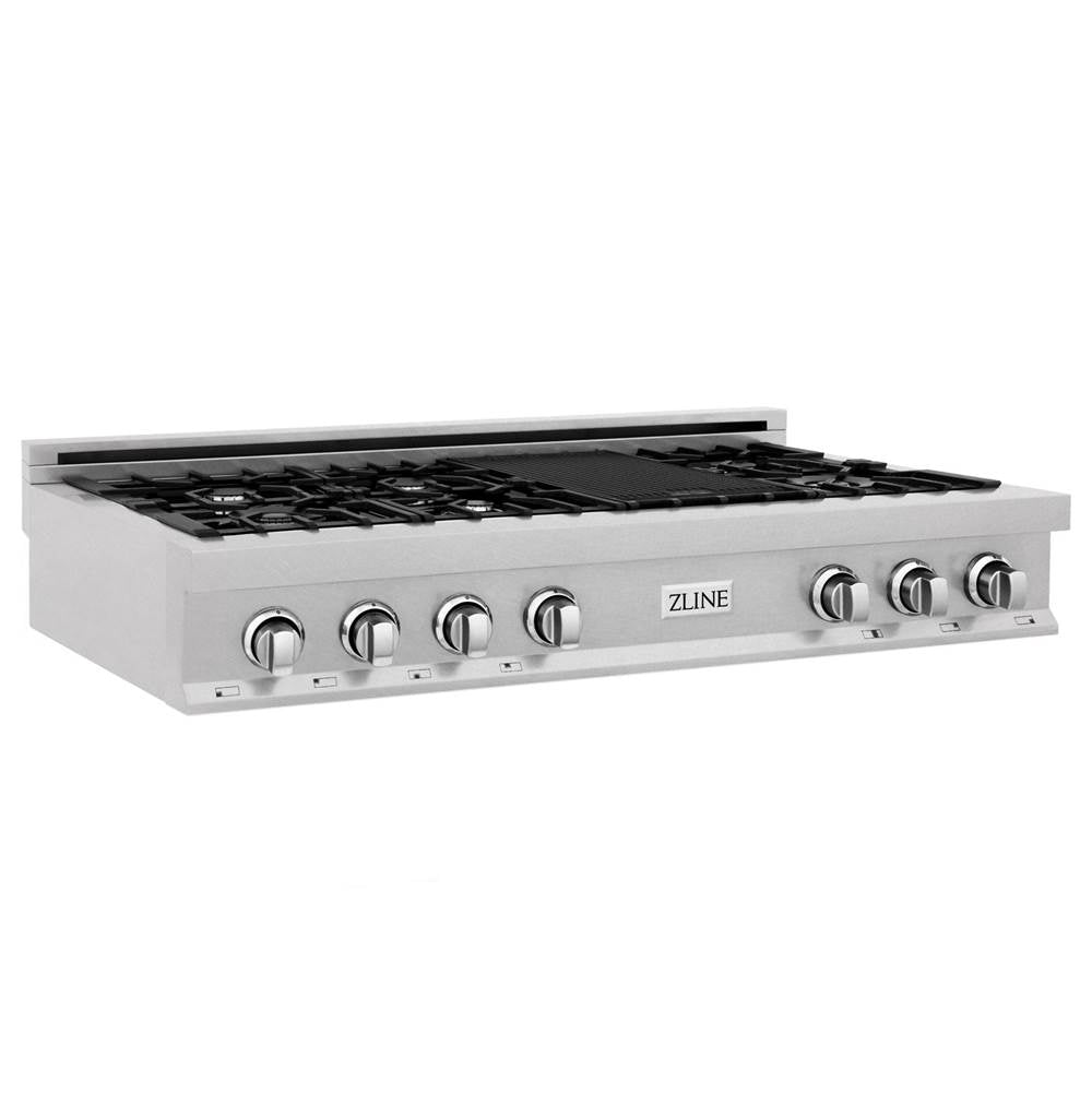 Z-Line - 48'' Porcelain Rangetop in DuraSnow Stainless Steel with 7 Gas Burners - DuraSnow Stainless Steel