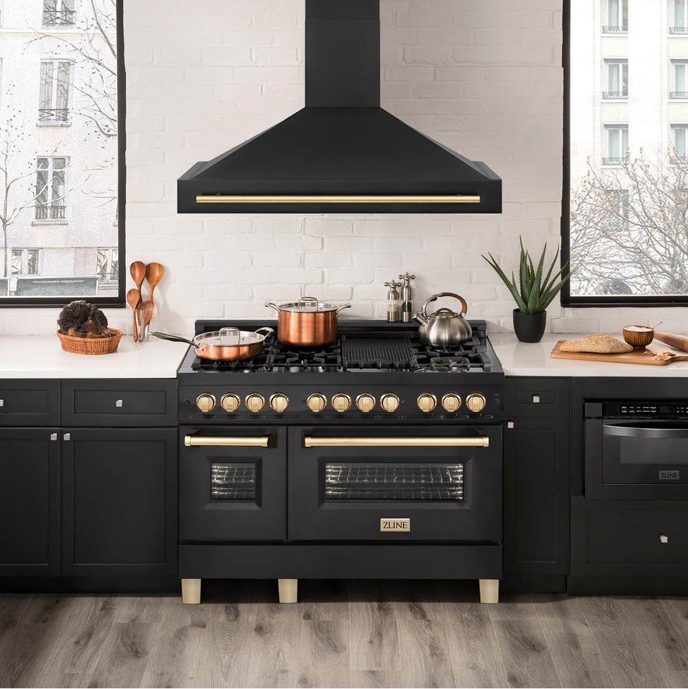 48'' Black Stainless Steel Range Hood with Gold Handle (BS655Z-48-G)
