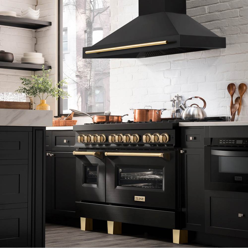 48'' Black Stainless Steel Range Hood with Gold Handle (BS655Z-48-G)