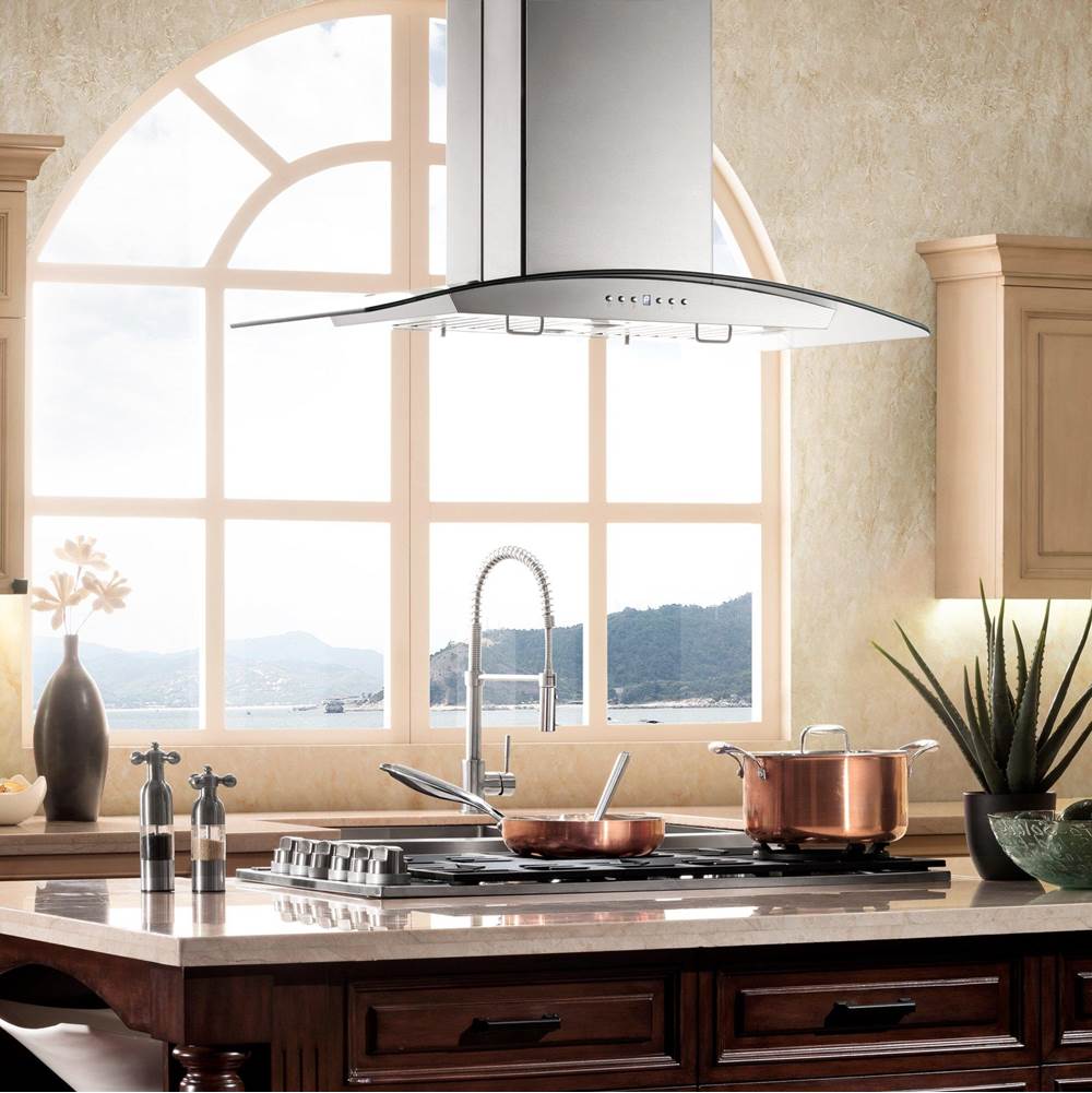 36'' Island Mount Range Hood in Stainless Steel & Glass