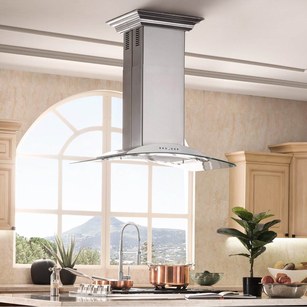 36'' Island Mount Range Hood in Stainless Steel & Glass