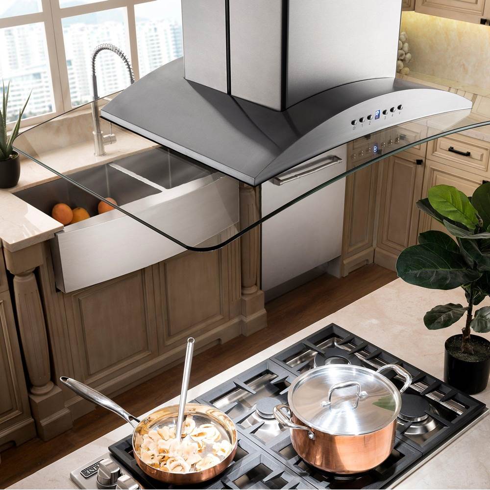 36'' Island Mount Range Hood in Stainless Steel & Glass