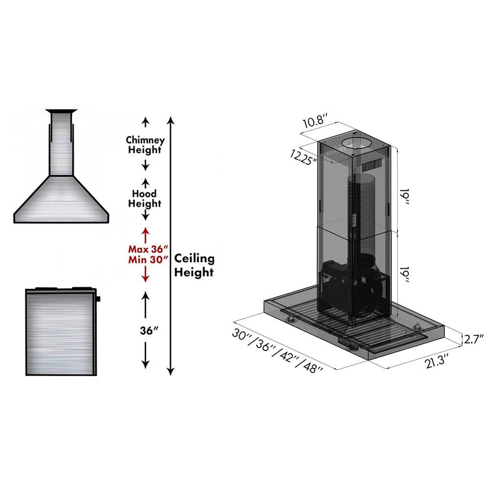 48'' Island Mount Range Hood in Stainless Steel