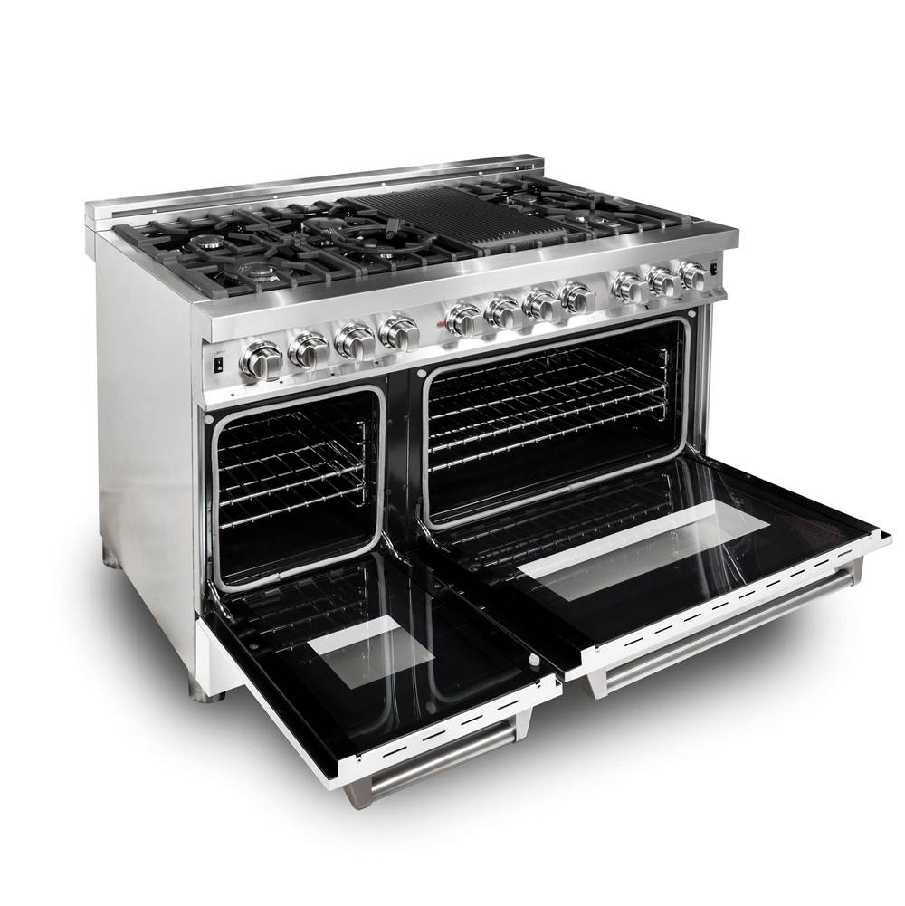 48'' 6.0 cu. ft. Electric Oven and Gas Cooktop Dual Fuel Range with Griddle and White Matte Door in Stainless Steel