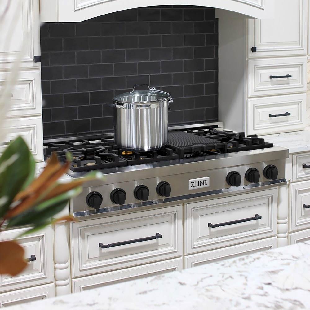 Autograph Edition 48'' Porcelain Rangetop with 7 Gas Burners in Stainless Steel and Champagne Bronze Accents