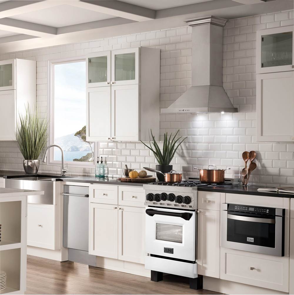 24'' 2.8 cu.' Range with Gas Stove and Gas Oven in DuraSnow Stainless Steel with White Matte Door and Champagne Bronze Accents