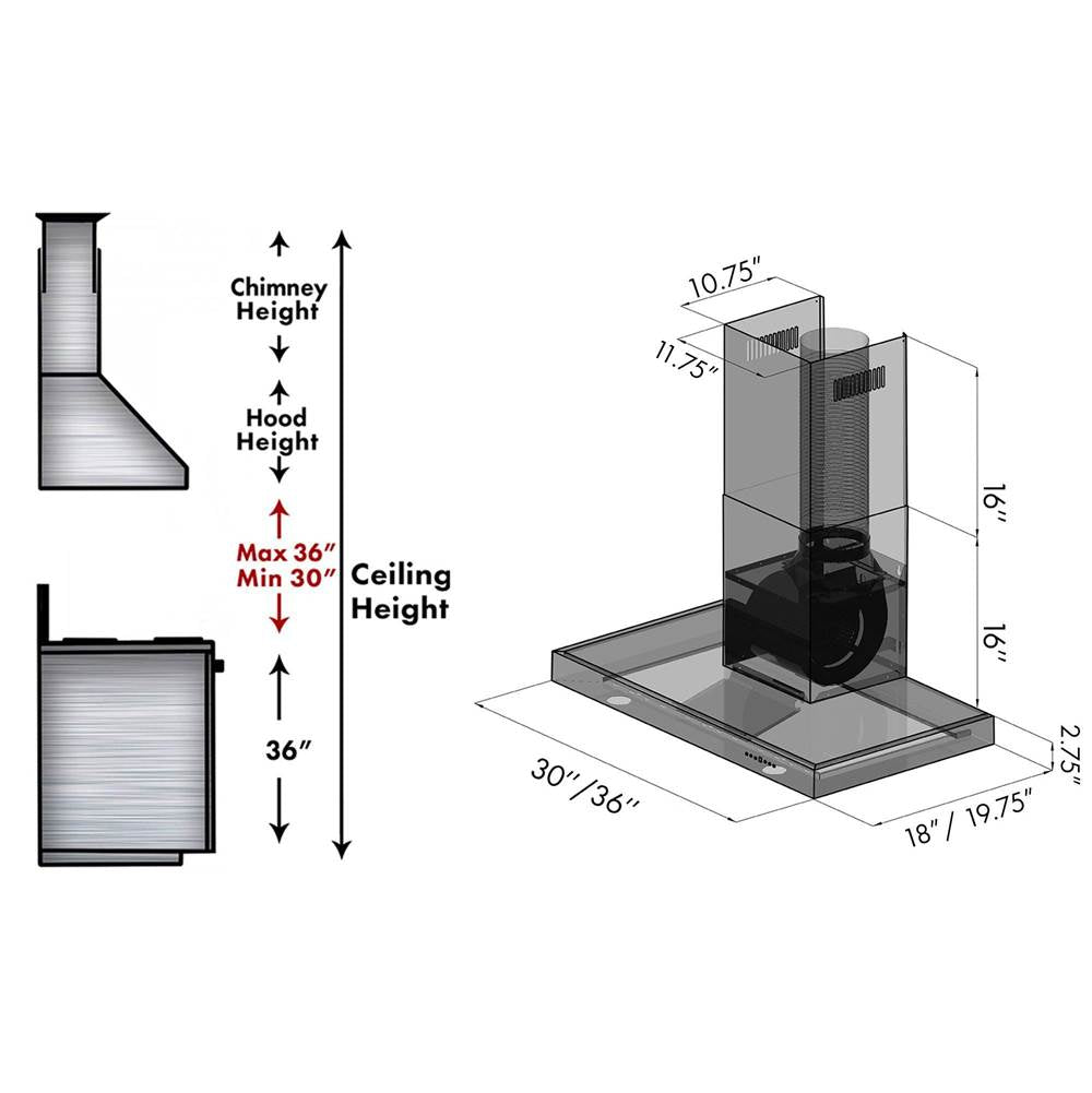 36'' Wall Mount Range Hood in Black Stainless Steel