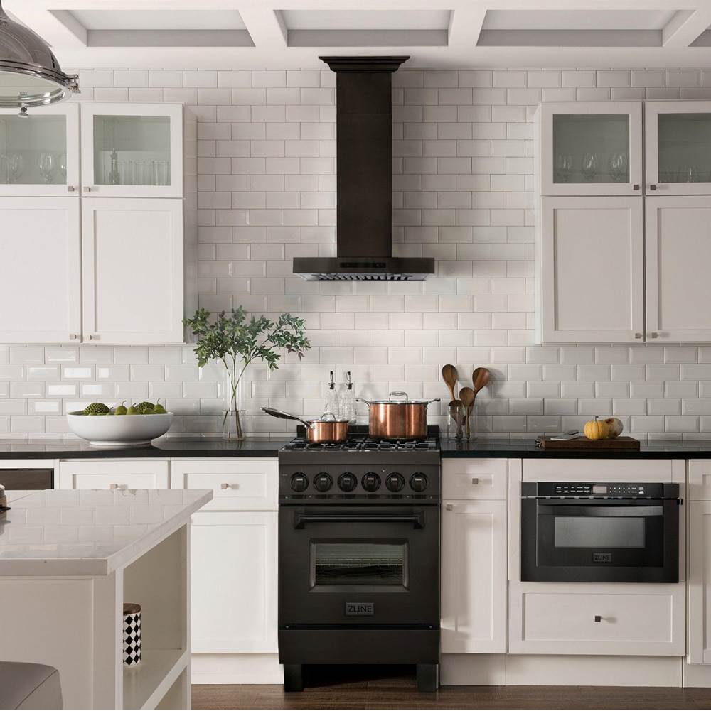 Convertible Vent Wall Mount Range Hood in Black Stainless Steel with Crown Molding (BSKENCRN)