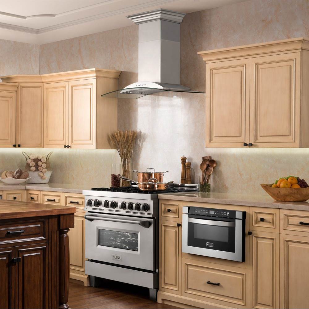 36'' Wall Mount Range Hood in Stainless Steel & Glass