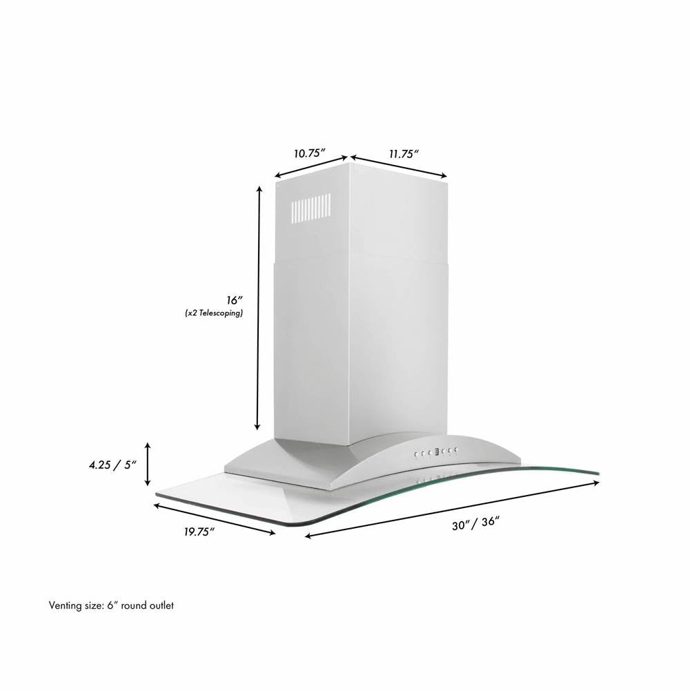 36'' Wall Mount Range Hood in Stainless Steel & Glass